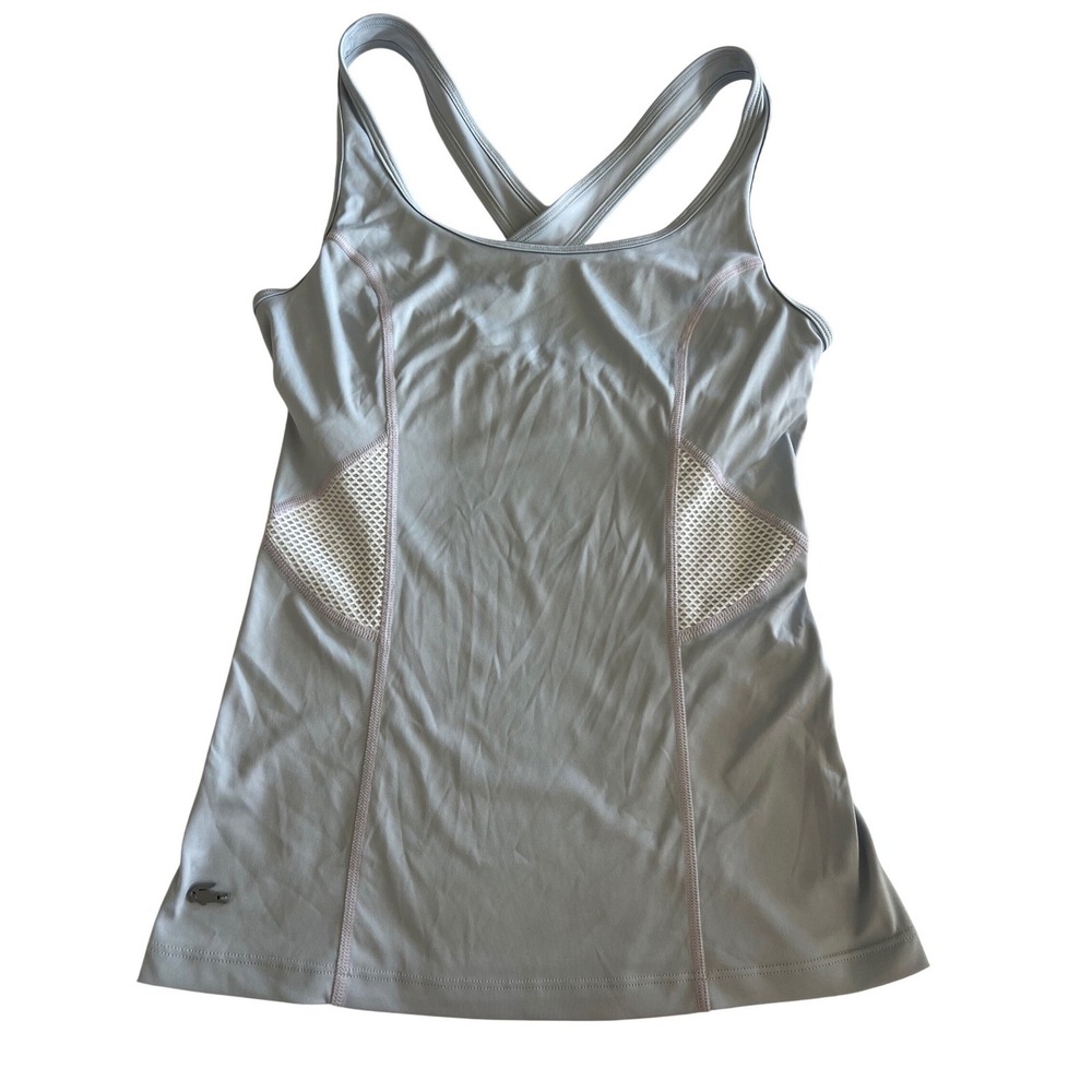 Lacoste Sport Womens Light Blue Mesh Panel Racerback Tank Top Size 34 FC8211